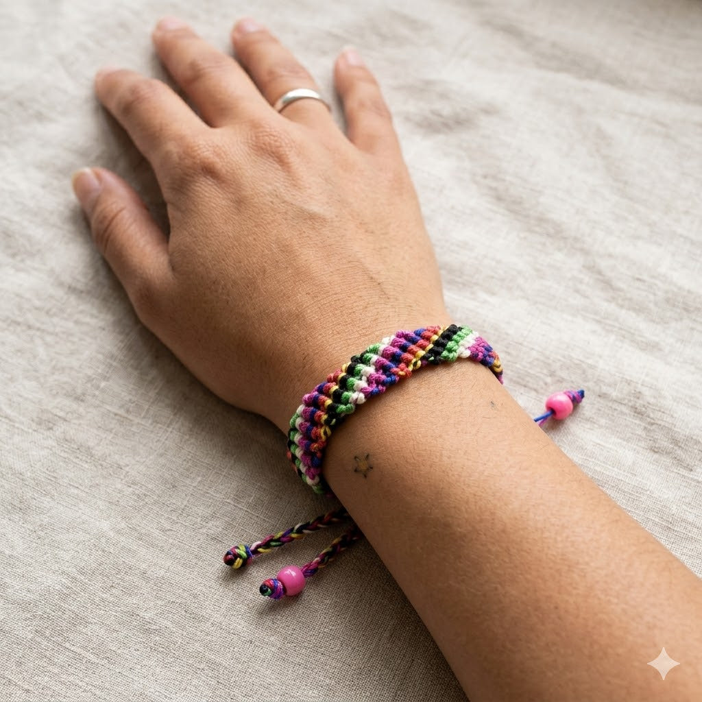 Multicolor Striped Woven Bracelet | Handcrafted Boho Jewelry