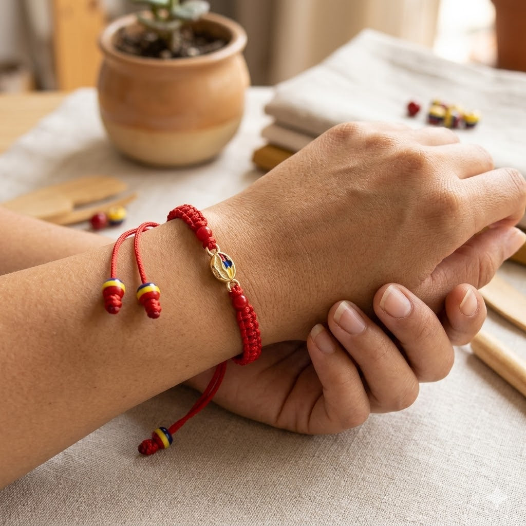 Colombian Pride Bracelet | Coffee Bean & Flag | Handwoven Artisan Jewelry