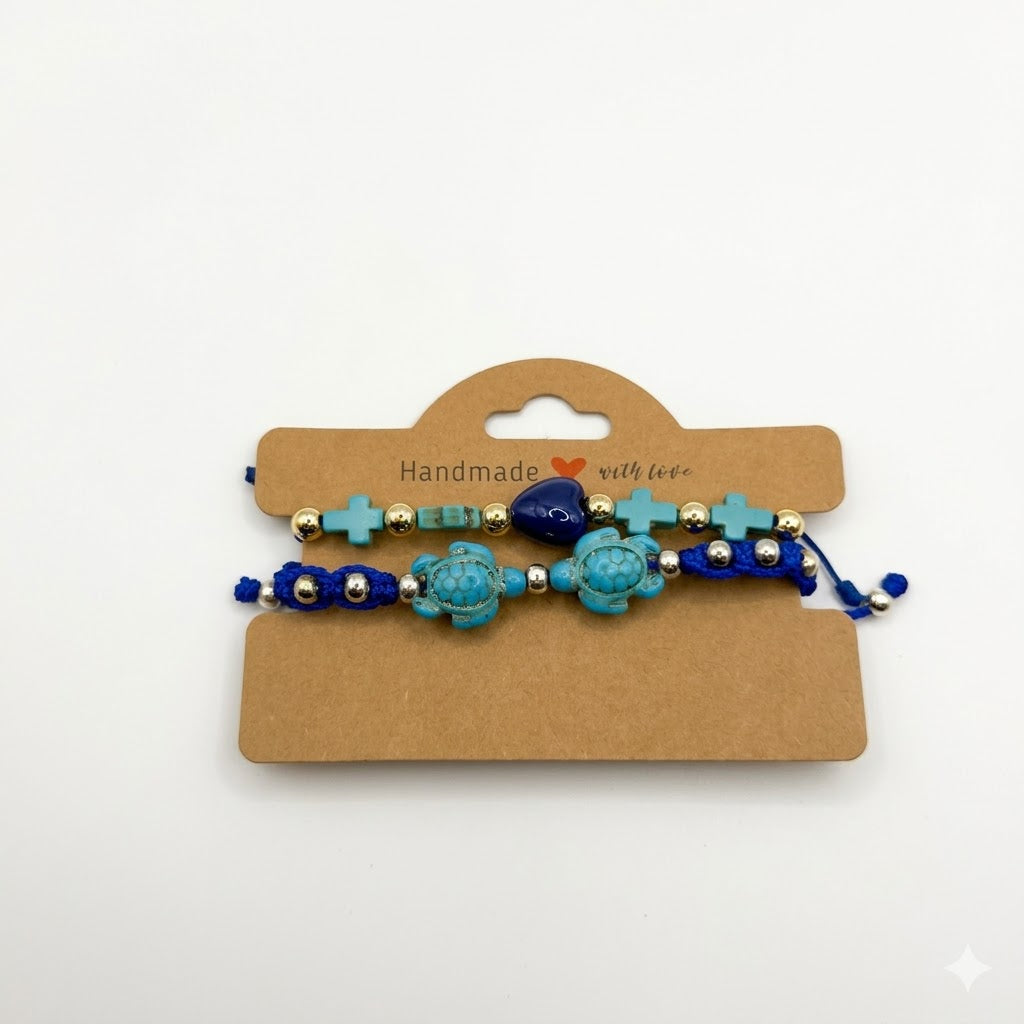 Ocean Vibe Bracelet Set – Sea Turtles, Heart & Gold-Filled