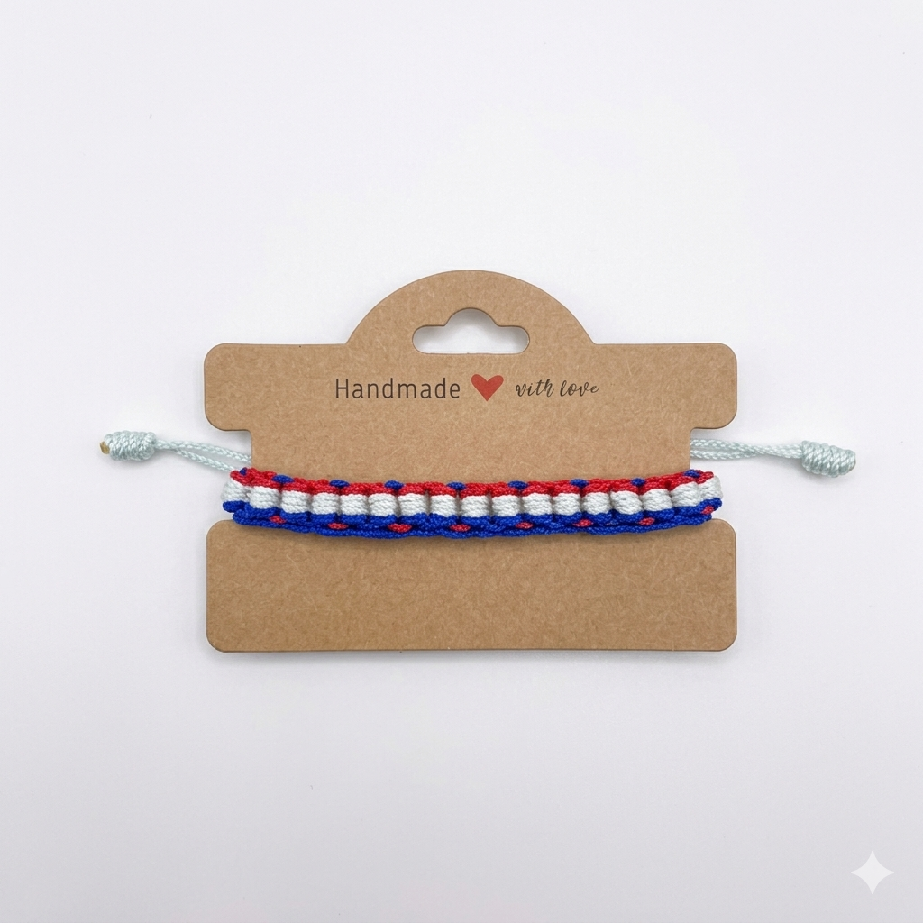 Red, White, and Blue Tricolor Bracelet - Handwoven Friendship Band