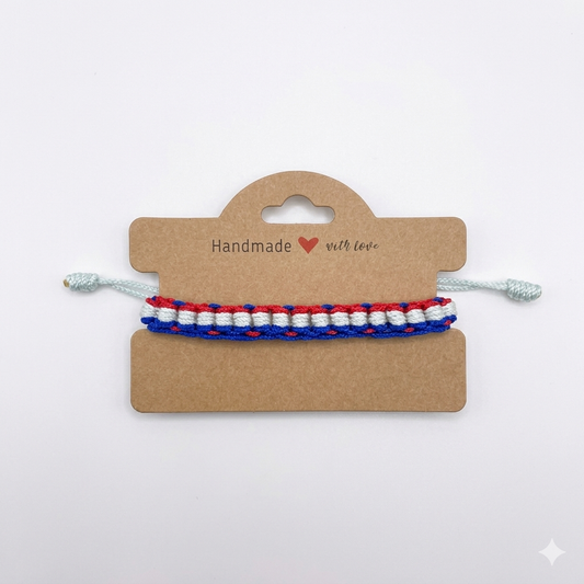Red, White, and Blue Tricolor Bracelet - Handwoven Friendship Band