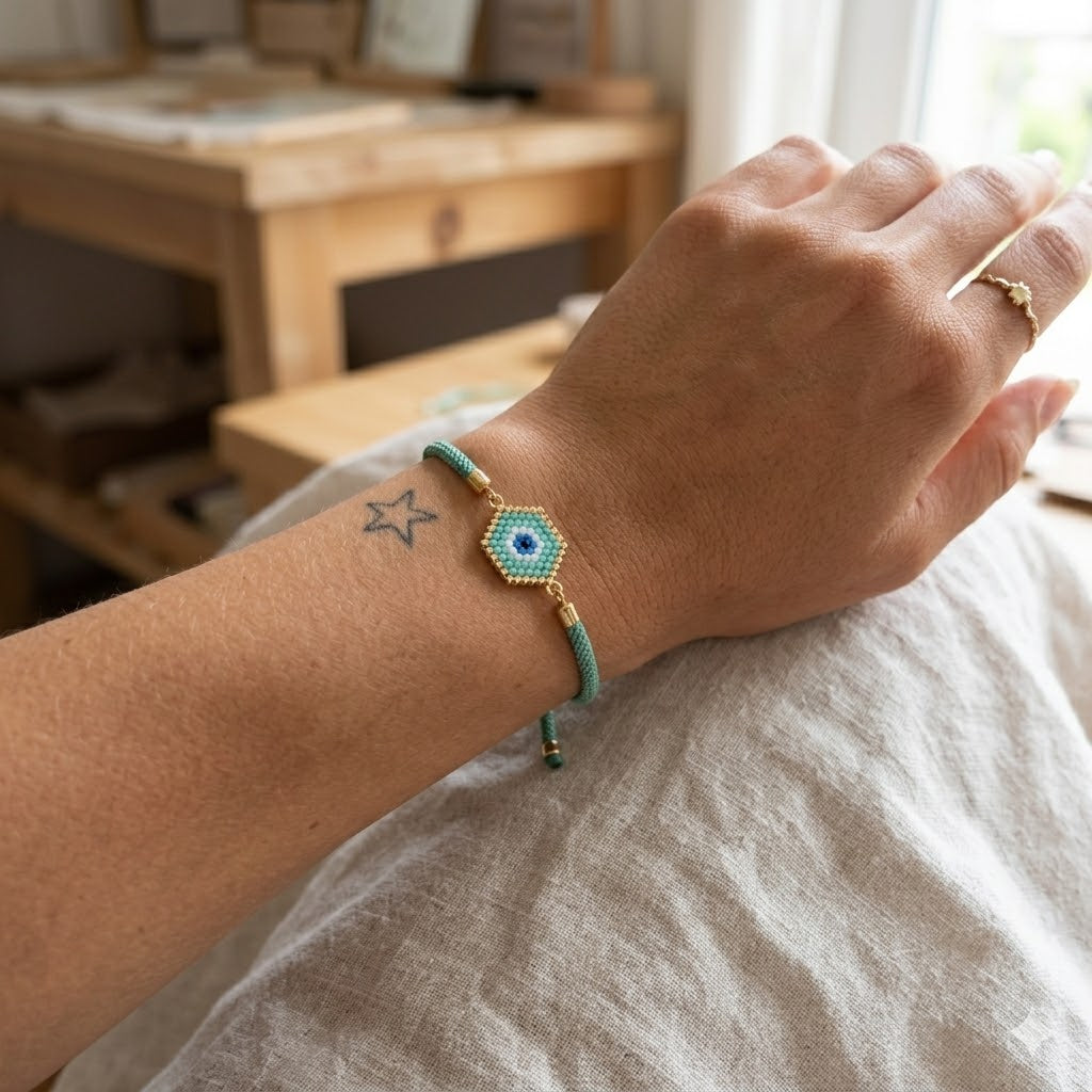 Miyuki Evil Eye Bracelet – Mint Green