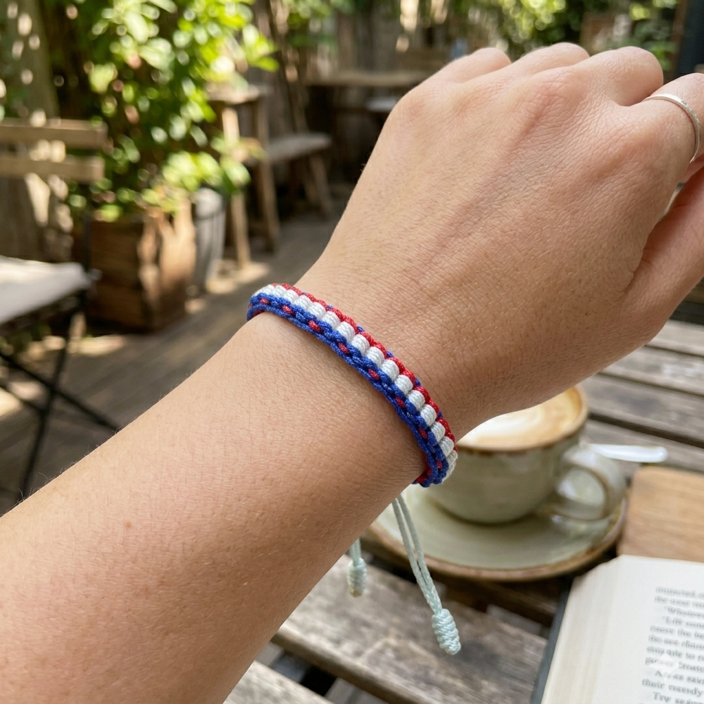 Red, White, and Blue Tricolor Bracelet - Handwoven Friendship Band