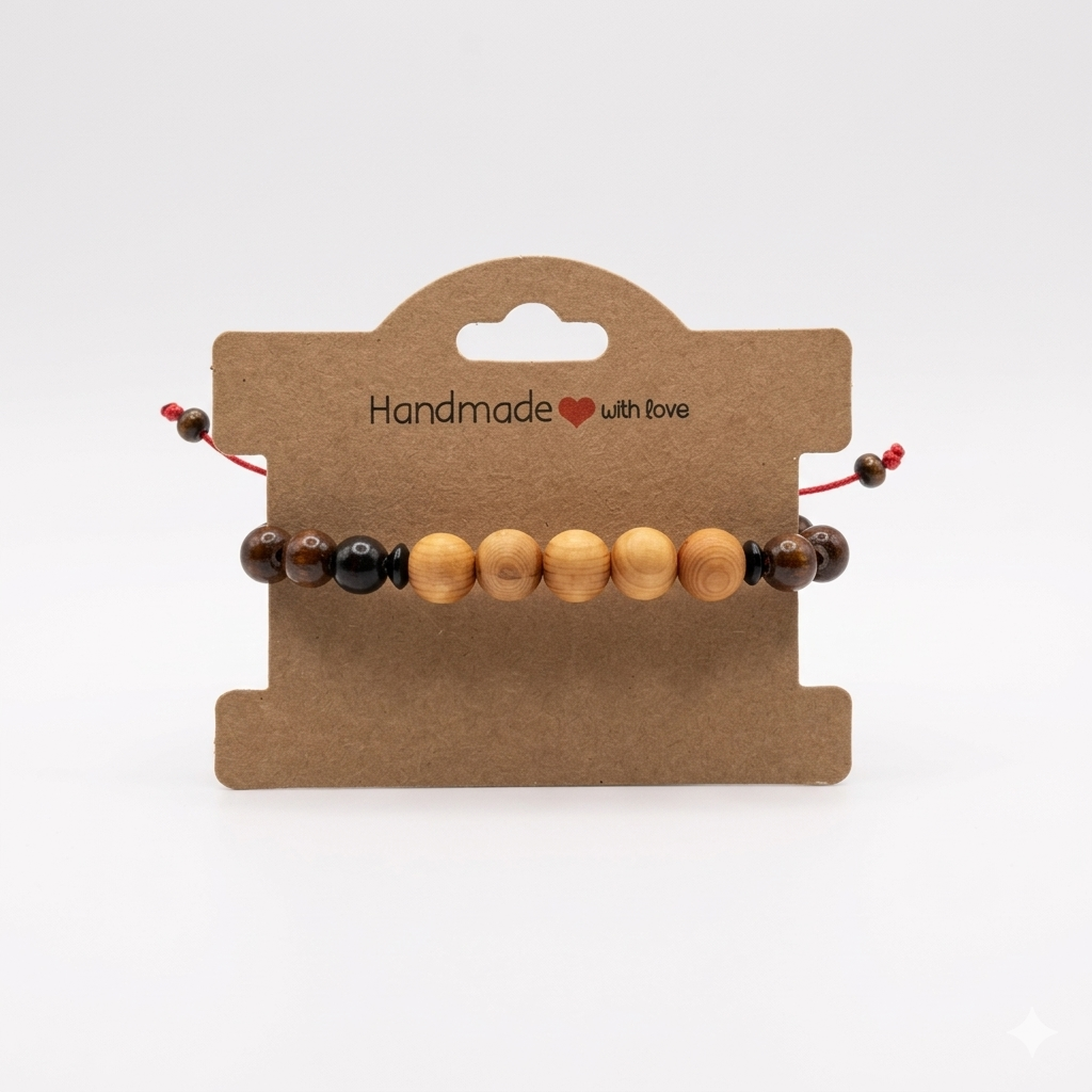 Natural Wooden Bead Bracelet - Organic Boho Wristband