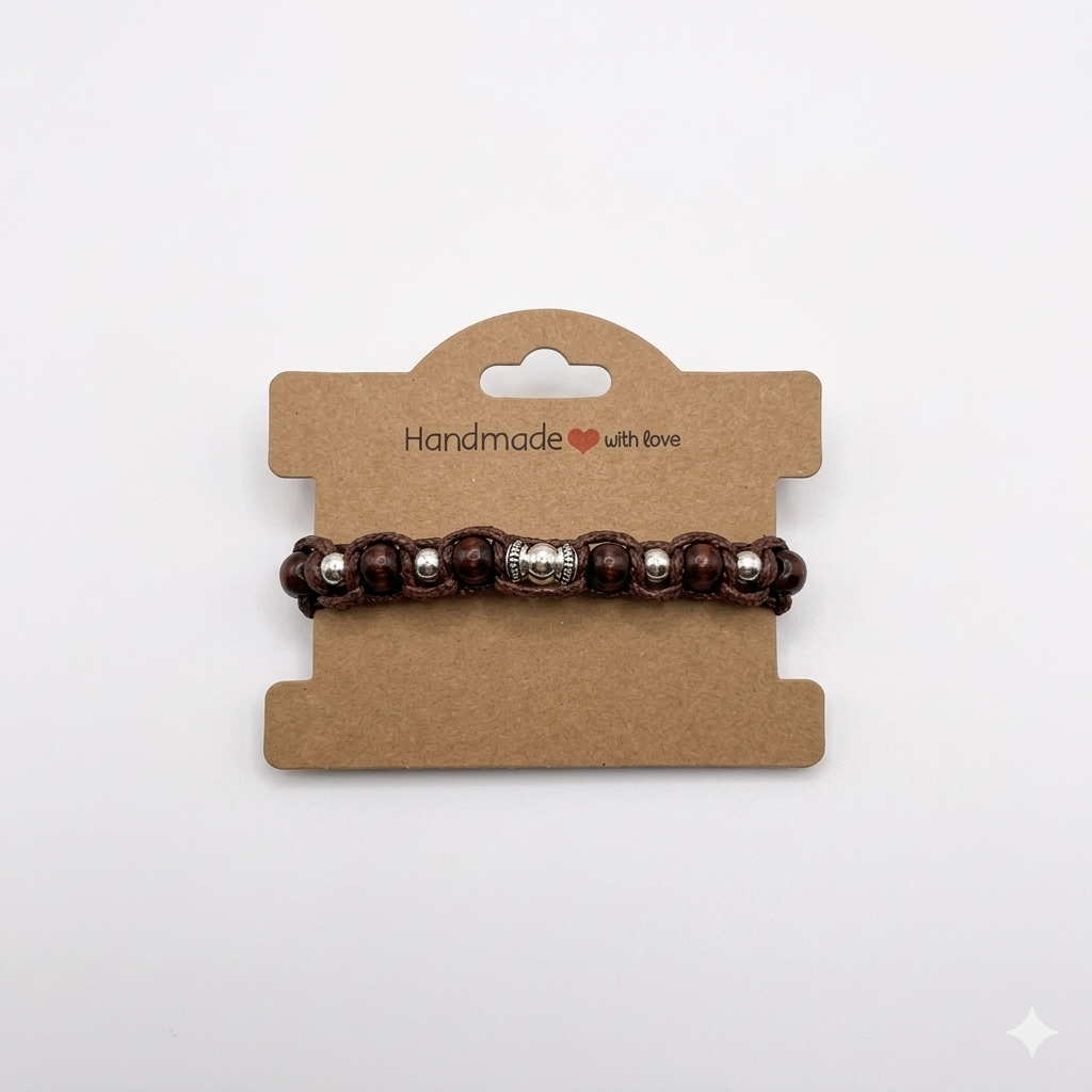 Handmade Macramé Bracelet - Earthy Brown & Silver Accents