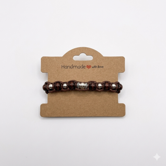 Handmade Macramé Bracelet - Earthy Brown & Silver Accents