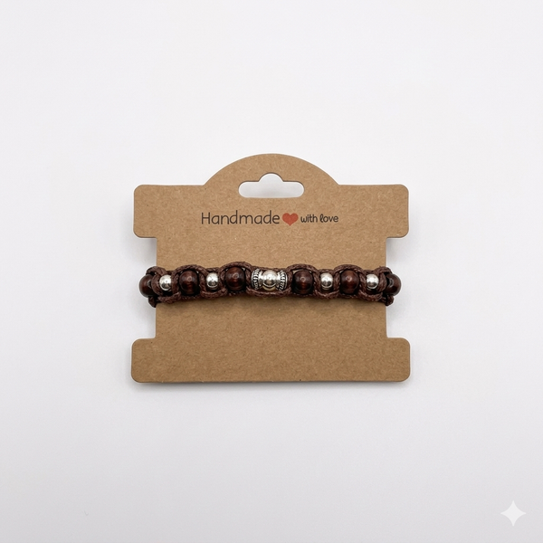 Handmade Macramé Bracelet - Earthy Brown & Silver Accents