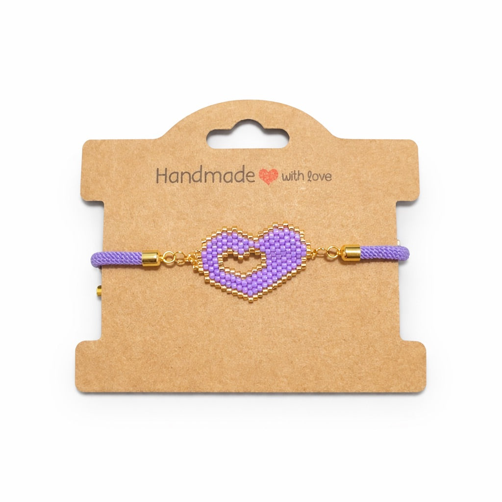 Lilac Miyuki Heart Bracelet – Handmade with Love