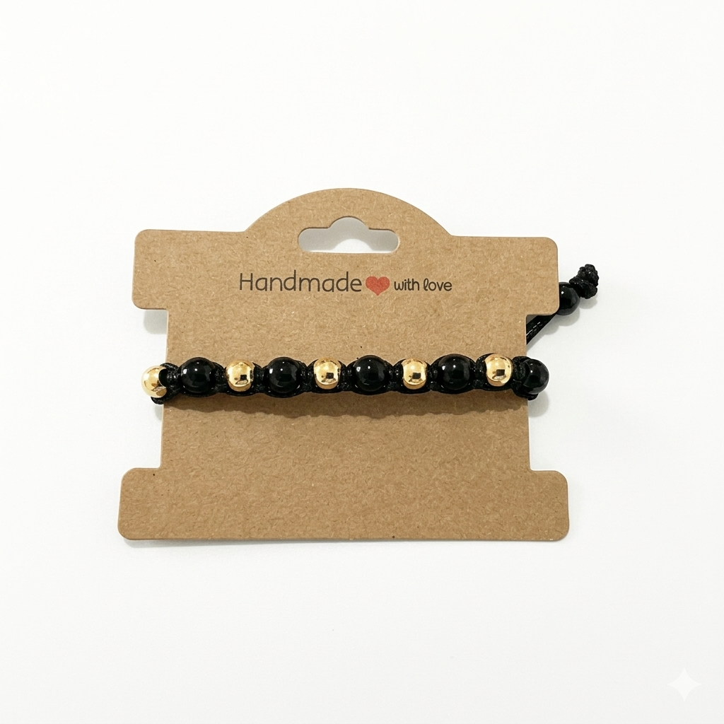 14k Gold Filled & Black Onyx Handmade Bracelet - Durable Luxury
