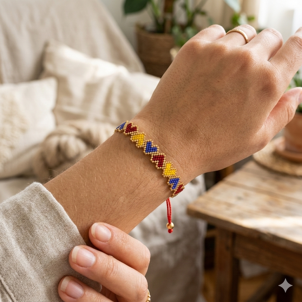 Hand-Woven Miyuki Delica Heart Band