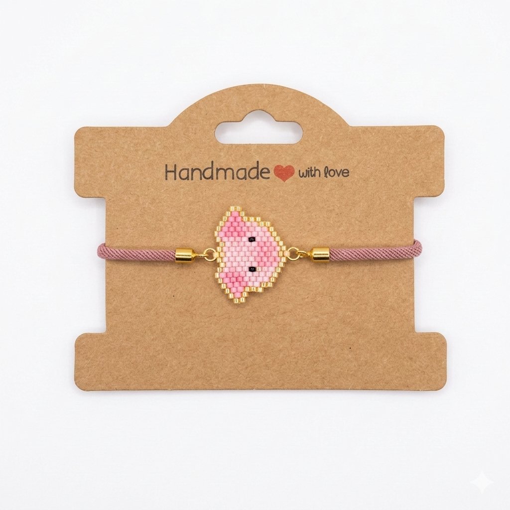 Little Piggy' Hand-Woven Miyuki Bracelet – Pastel Pink Edition