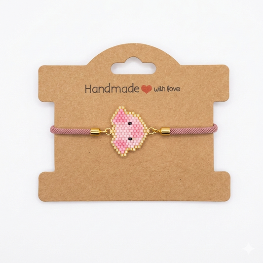 Little Piggy' Hand-Woven Miyuki Bracelet – Pastel Pink Edition
