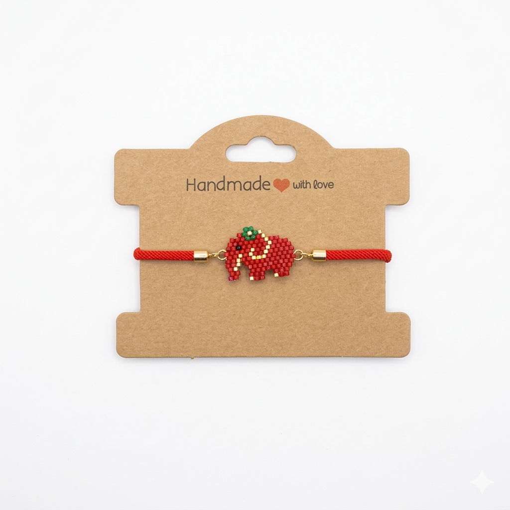 Crimson Ganesha" Bracelet – Miyuki Glass Bead Elephant Amulet