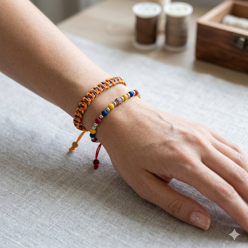 Colombian Flag Bracelet Set — Handwoven Macramé + Beaded | Alma Accesorios