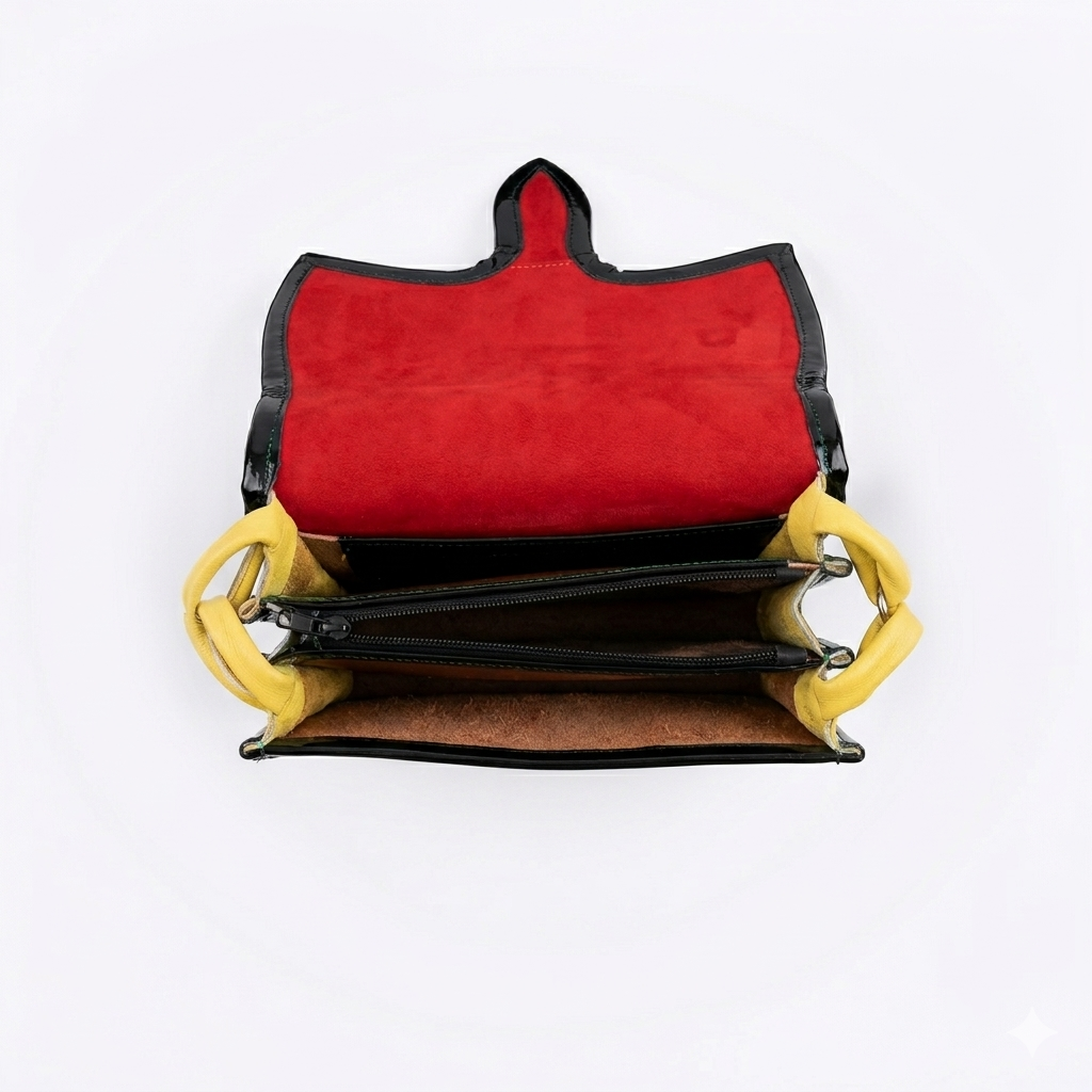 Compact Colombian leather bag with hand-stitched details