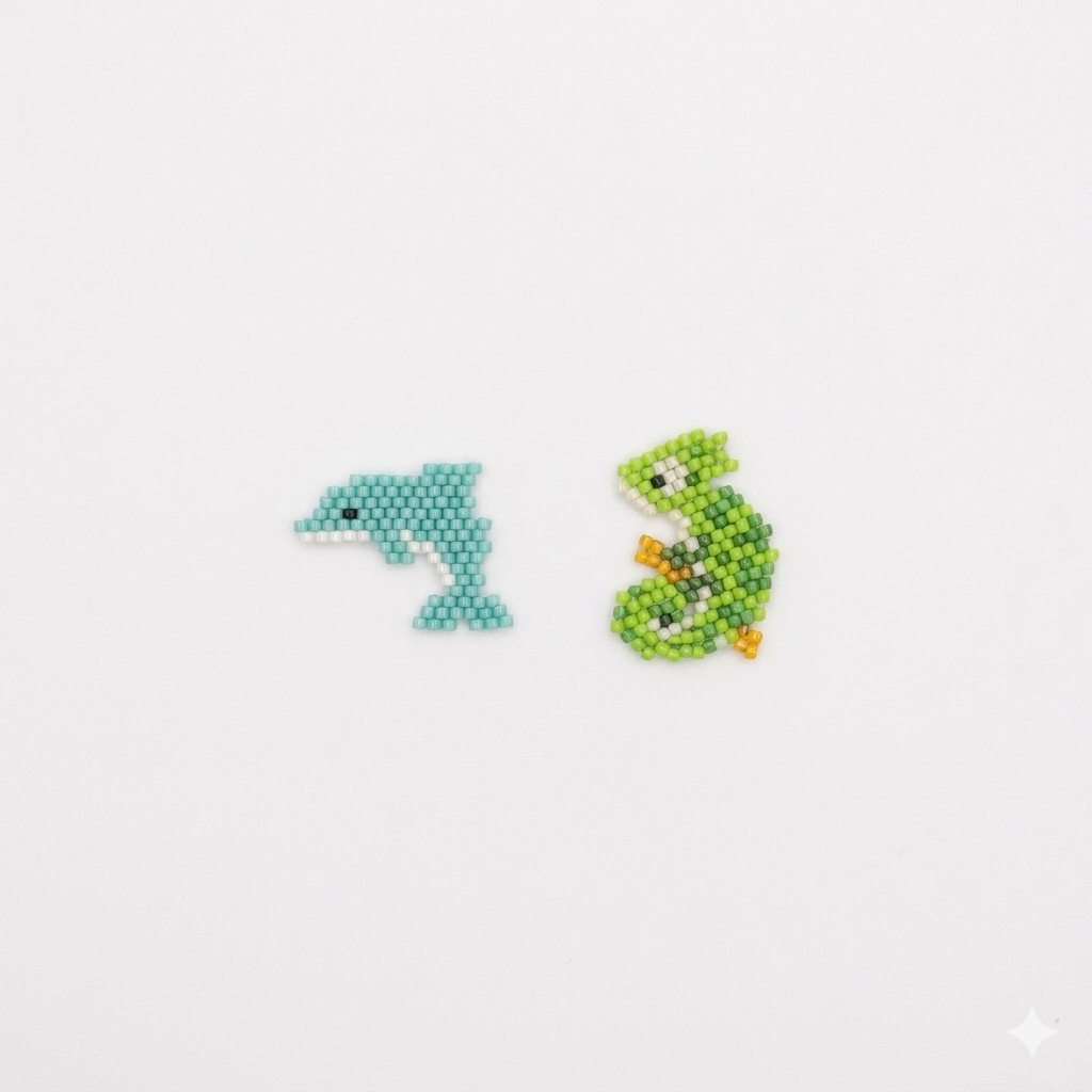Artisan Beaded Charms: Dolphin & Chameleon Duo