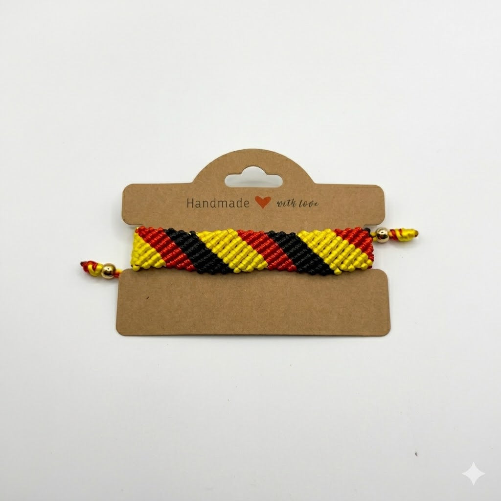 Handmade German Flag Woven Bracelet – Macrame & Gold-Filled Details