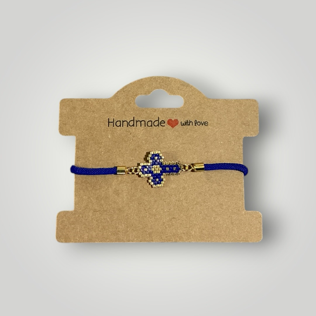 Miyuki Cross Bracelet – Blue & Gold