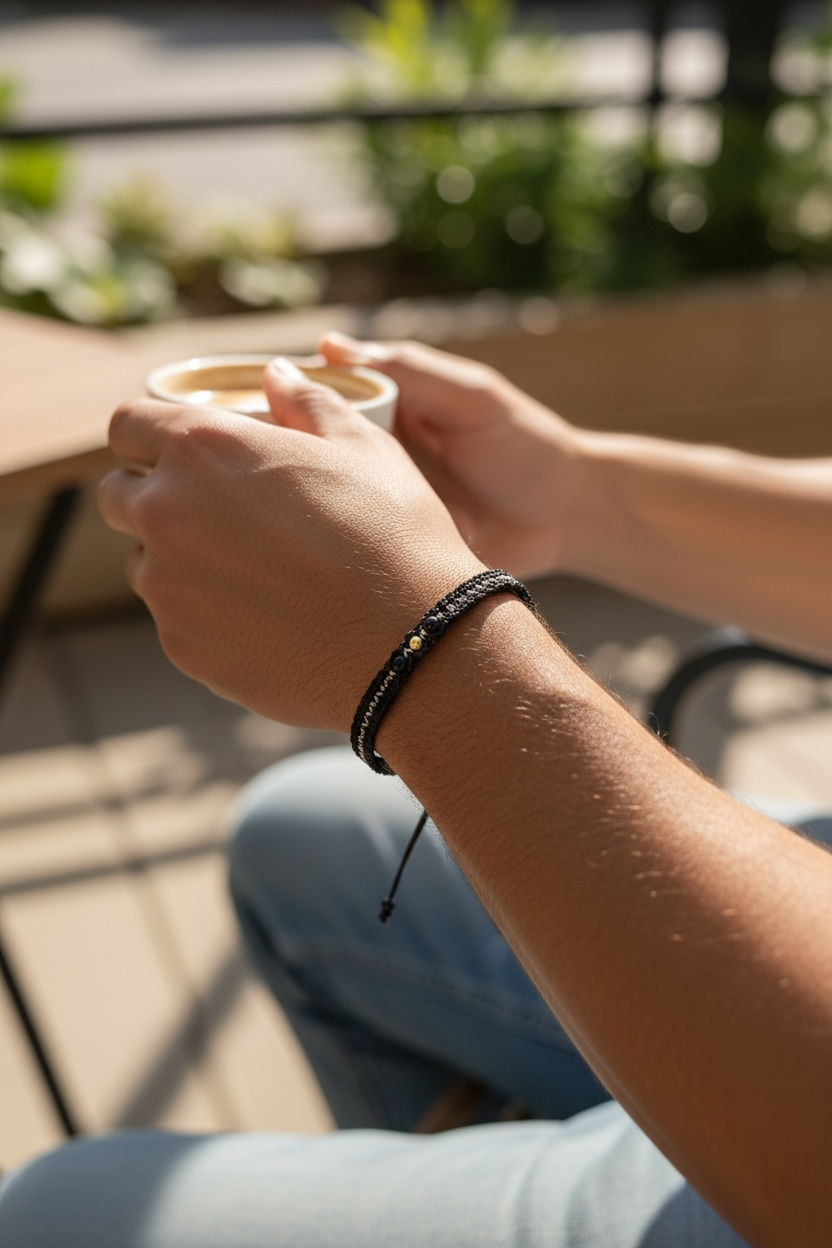 Pulsera Tejida Artesanal con Balín de Oro Laminado - Diseño Minimalista Unisex