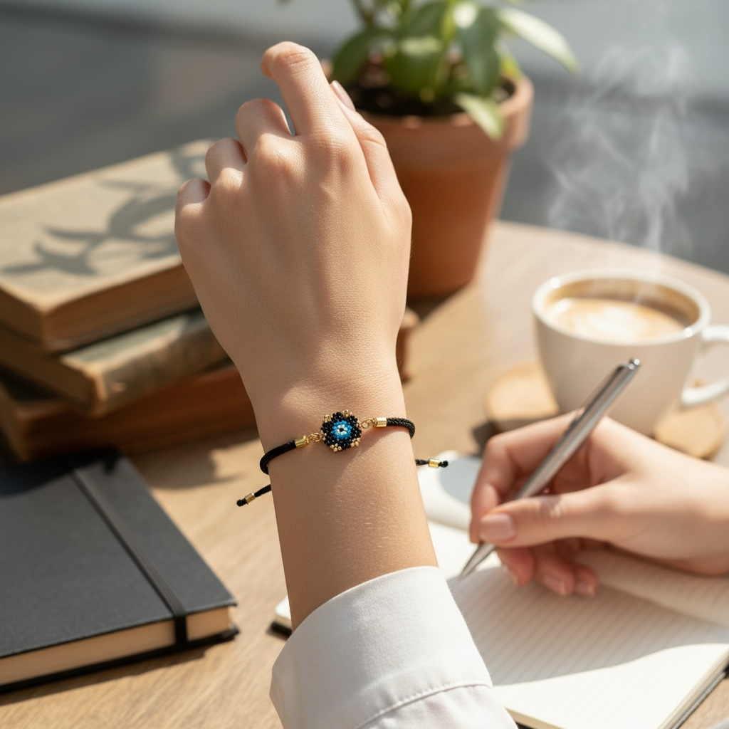 Miyuki Evil Eye Bracelet – Black & Gold
