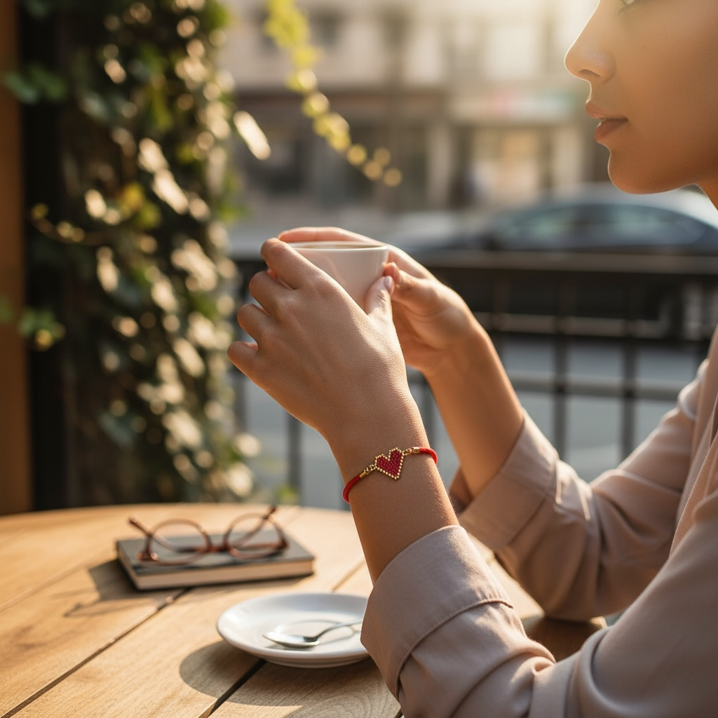 Miyuki Heart Bracelet – Red & Gold