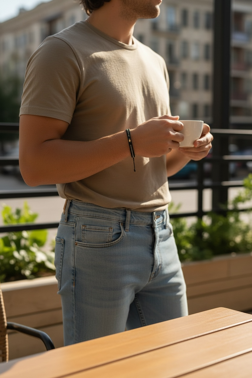 Pulsera Tejida Artesanal con Balín de Oro Laminado - Diseño Minimalista Unisex