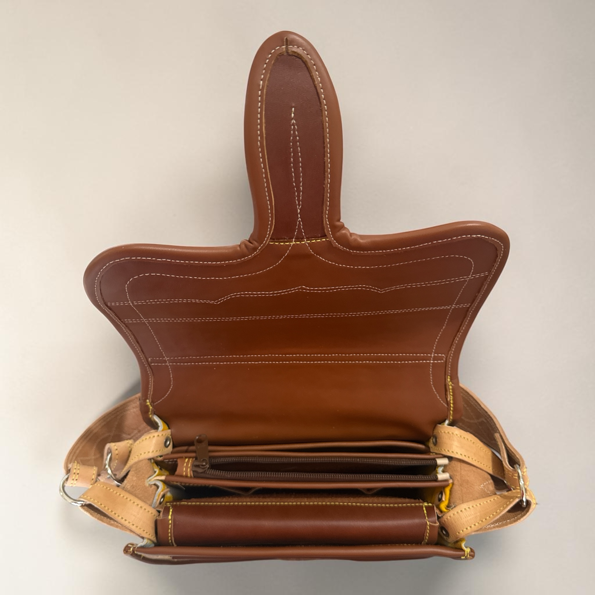 Adjustable leather strap detail on artisan Colombian bag